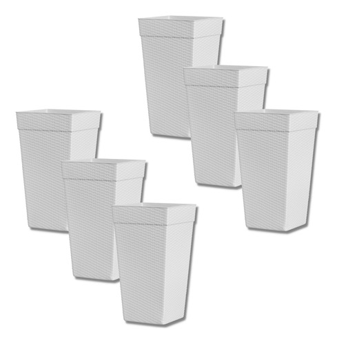 06 Vasos Plantas Plasnew Plástico 28 Litros Rattan Kit 