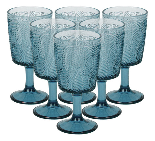 Set 6 Copas De Vidrio 300ml Cóctel Vino Vintage Cristal Color Estilo Hojaazul