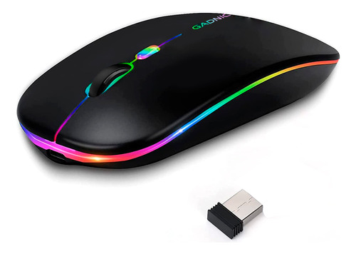 Mouse Gadnic Inalambrico Negro Recargable Sensor Optico Rgb