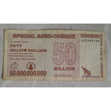 Billete De 50 Billones Dolares Agrocheque, Zimbawe, Año 2008