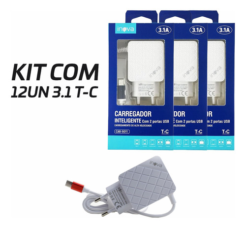 Kit 12 Carregador Rápido Inova T-c 3.1 Atacado Para Revenda