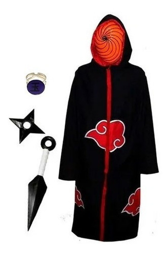 Cosplay Naruto Manto Akatsuki Tobi Kunai Mascara Anel A23