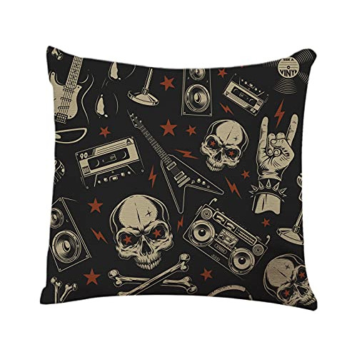 Funda De Almohada De Calaveras Rock And Roll Punk Guita...