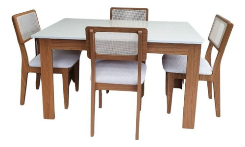 Conjunto Mesa 140x90cm Com 4 Cadeiras Estofadas Telinha