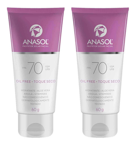 2 Protetor Solar Facial Rosto Fps 70 Uva/uvb 60g - Anasol