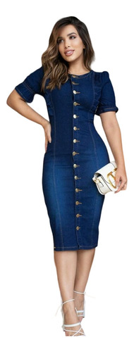 Vestido Jeans Tubinho Midi Com Botões Evangélico Lançamento 