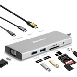 Hub 9 Em 1 Usb-c, Vga, Hdmi, Carregamento, Usb, Sd, P2 3.5mm