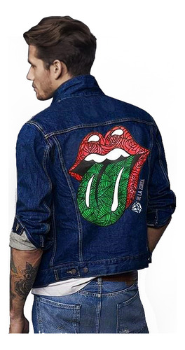 Campera Jean Hombre Pintada Estampada Lengua Rolling Stone 