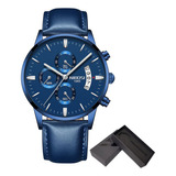 Relógio Cronógrafo Nibosi 2309 Com Calendário Luminoso E Fundo Azul
