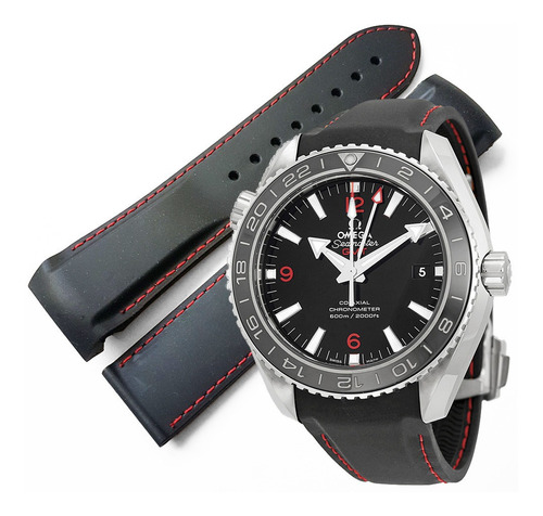 Correa Negra Costuras Rojas De 22mm Para Omega Seamaster