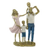 Escultura Familia Decorativa Casal Com Dois Filhos Meninos