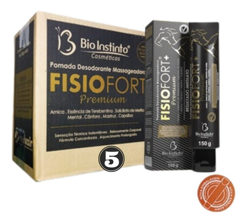 Kit 5 Pomadas Fisiofort Premium Preta Bio Instinto 150gr