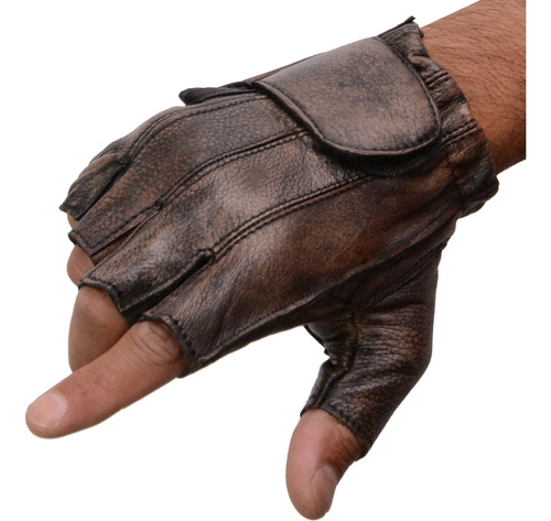 Guantes Sin Dedos De Cuero Marrón Envejecido Para Hombre De 