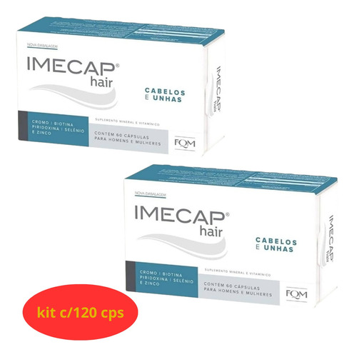 Imecap Hair C/ 60 Cáps, Kit 2 Unidades (2 Cx 120 Cápsulas)