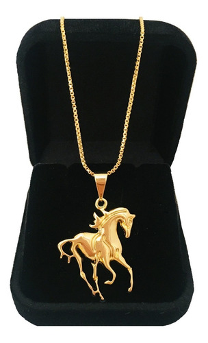 Colar Masculino Banhado A Ouro 18 K Pingente Cavalo Cowboy