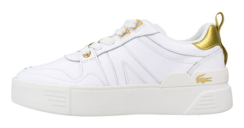 Tenis Lacoste L002 En Piel Blanco Oro B