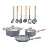 Set Batería Cocina Antiadherente Granito 5 Piezas Utensilios