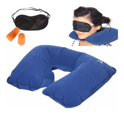 Kit Descanso Viajero Cubre Ojos Almohada Dormir Tapa Oidos