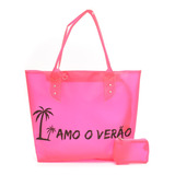 Kit Bolsa Sacola + Necessaire P/ Praia Piscina Eu Amo Verão