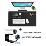 Kit Mousepad Gigante 120x60cm Couro P U + Suporte Fone Gamer