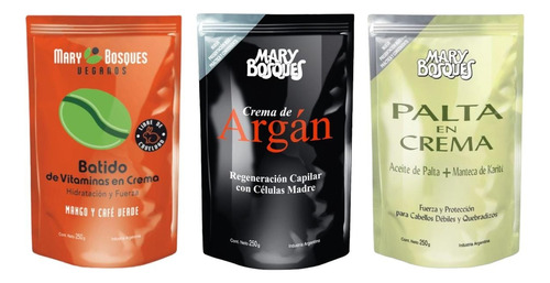 Tratamientos Capilar Palta + Argan + Mango Y Cafe X3u X250g