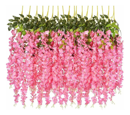 24pz Wisteria Artificial Flores Decoración Boda Hogar,rosa