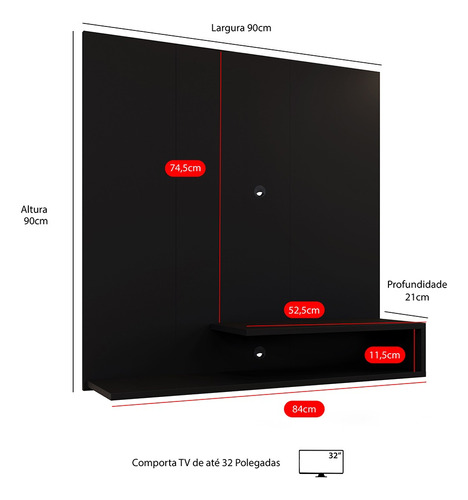 Estante Livro Painel Tv 32 Polegadas Sala Quarto Cor Preto