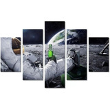 Quadro 5 Peças Pra Sala Varias Fotos De Astronautas Top Mdf