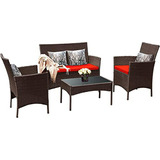 Juego Muebles Patio Rattan 4 Piezas Brown/red