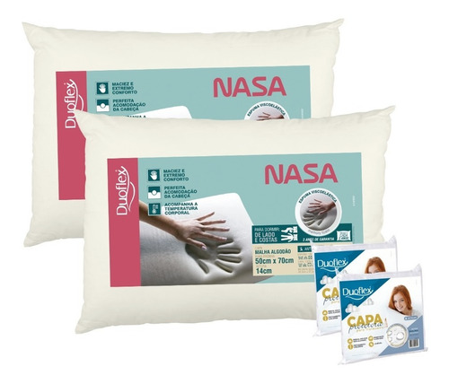 Kit 2 Travesseiros Nasa Baixo  + 2 Capas Protetoras Duoflex