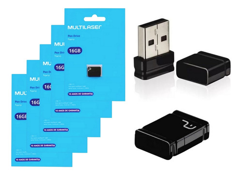 Kit 5 Pendriver Nano Multilaser 16gb Usb 2.0 Original