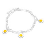 Pulsera Dijes Flores Amarillas Margaritas Acero Blanco