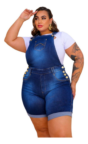 Macaquinho Jardineira Plus Size Lycra  Suspensório 46 Ao 56 