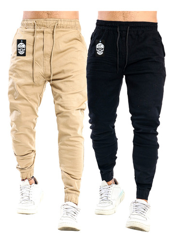 Kit 2 Calça Masculina Jogger Jeans Sarja Elastico Camuflada