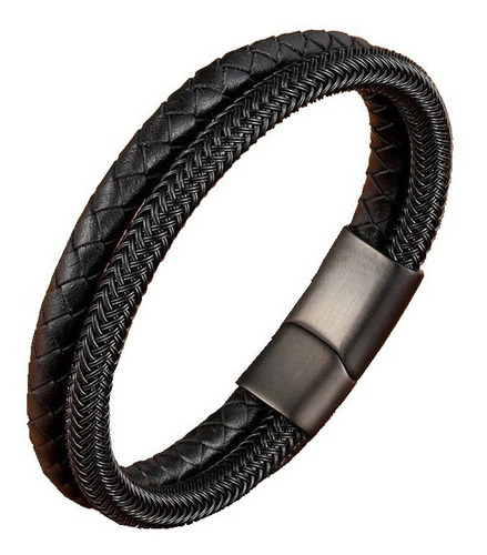 Pulsera De Cuero Y Acero Inoxidable - Elegante Hombre T3