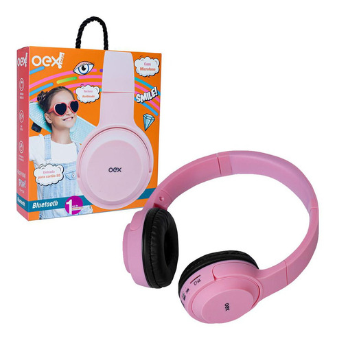 Fone Headset Bluethoot Pop Rosa Cinza Hs315 Oex +nf