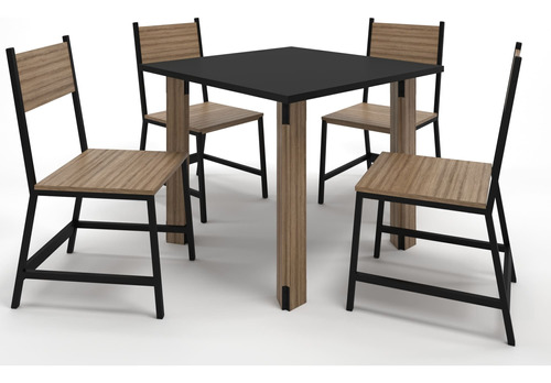 Set Mesa De Jantar Cozinha 90x90 Industrial + 4 Cadeiras