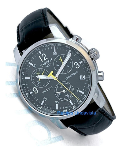 Reloj Tissot Prc 200 Cronógrafo Negro Piel Negra