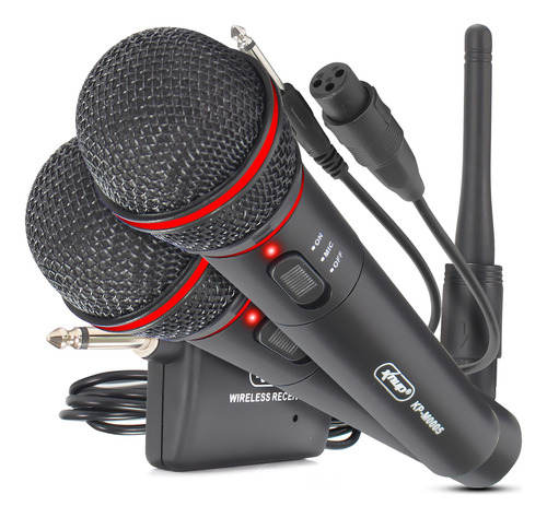 Kit 2 Microfone Duplo Sem Fio Dinâmico Wireless Karaokê P10