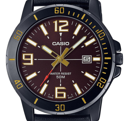 Relógio Casio Masculino Couro Cor Da Correia Preto Cor Do Fundo Bordô