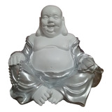 Adorno Figura Decorativa Buda Fortuna  Blanco Plateado 21cm