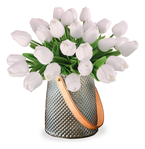  Flores Tulipanes Artificiales Blancos Decorativas 30 Pzas