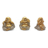 Trio Mini Budas Baby Dourado Com Brilho