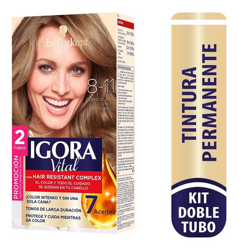  Tinte Cabello Igora Vital Permanente Tono 8-11 Rubio Claro Cenizo Profundo