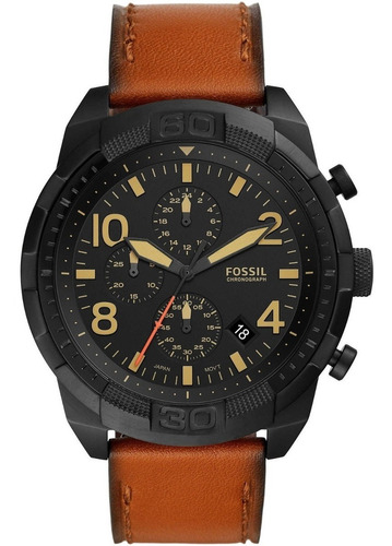 Reloj Fossil Bronson Fs5714 Cuero Cafe Tablero Negro Explore