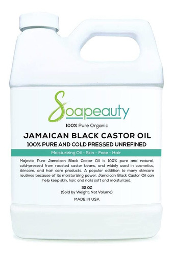 Aceite De Ricino Negro Jamaicano, Orgánico, Prensado En Frío