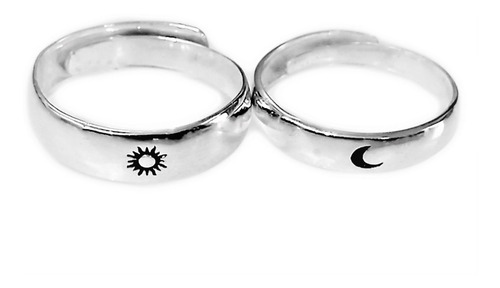 Par Anillos Novios Promesa Boda Plata 925 A056 Luna Y Sol