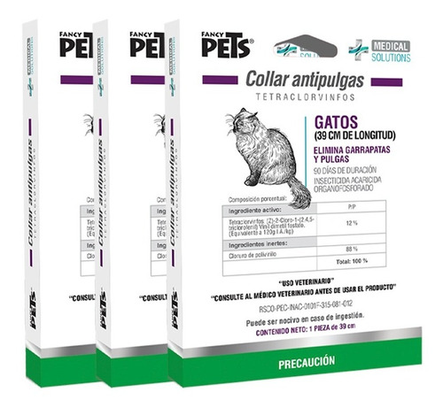 3x Collar 2 En 1 Antipulgas Garrapatas Ms Gatos Blanco 39cm