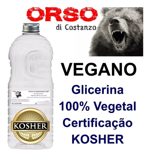 Glicerina Vegetal Bi-destilada Usp Pura Laudo 100% 5l Kosher