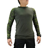 Playera Tactica Licra Verde Digital  Manga Larga  Army